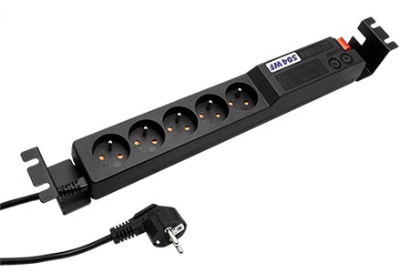 19" napájecí panel 1,5U, 5x zásuvka CZ, přepěťová ochrana, filtr, vypínač, černý, 3m (504WF)