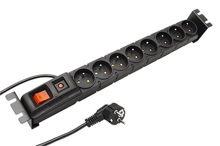 19" napájecí panel 1,5U, 8x zásuvka CZ, přepěťová ochrana, filtr, vypínač, černý, 3m (S8 FA RACK)