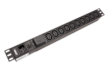 19" napájecí panel 1U, 10x C13, vstup C20, přepěťová ochrana, + kabel 3m (PE0210SG)