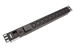 19" napájecí panel 1U, 10x C13, vstup C20, přepěťová ochrana, + kabel 3m (PE0210SG)