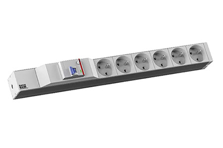 19" napájecí panel 1U, 6x zásuvka CZ, šedý, proudový chránič, 2m (333.4065)