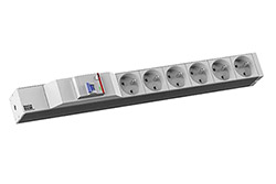 19" napájecí panel 1U, 6x zásuvka CZ, šedý, proudový chránič, 2m (333.4065)