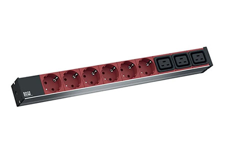 19" napájecí panel 1U, 6x zásuvka DE + 3x C19, vidlice C20, červený, 2m (800.2333)