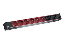 19" napájecí panel 1U, 6x zásuvka DE + 3x C19, vidlice C20, červený, 2m (800.2333)