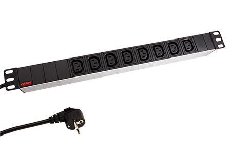19" napájecí panel 1U, 8x zásuvka C13, bílý / černý, kabel, 1,8m