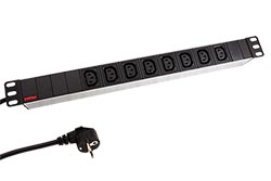 19" napájecí panel 1U, 8x zásuvka C13, bílý / černý, kabel, 1,8m