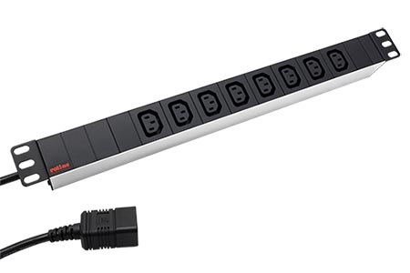 19" napájecí panel 1U, 8x zásuvka C13, vidlice C20, bílý / černý, kabel 2m
