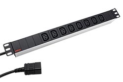 19" napájecí panel 1U, 8x zásuvka C13, vidlice C20, bílý / černý, kabel 2m