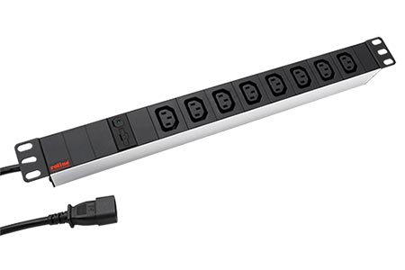 19" napájecí panel 1U, 8x zásuvka C13, vidlice IEC320 C14, bílý / černý, 2m