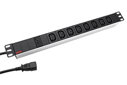 19" napájecí panel 1U, 8x zásuvka C13, vidlice IEC320 C14, bílý / černý, 2m