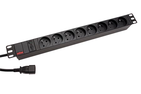 19" napájecí panel 1U, 8x zásuvka CZ, vidlice C14, černý, 2m
