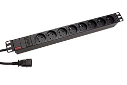 19" napájecí panel 1U, 8x zásuvka CZ, vidlice  C14, černý, 2m