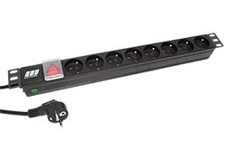 19" napájecí panel 1U, 8x zásuvka CZ, vypínač, černý, 1,8m