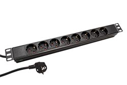 19" napájecí panel 1U, 8x zásuvka DE, černý, 1,8m