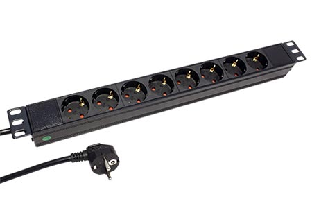 19" napájecí panel 1U, 8x zásuvka DE, černý, 3m