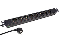 19" napájecí panel 1U, 8x zásuvka DE, černý, 3m