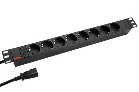 19" napájecí panel 1U, 8x zásuvka DE, vidlice IEC320 C14, černý, 2,0 m