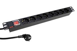 19" napájecí panel 1U, 8x zásuvka DE, vypínač, 1,8m