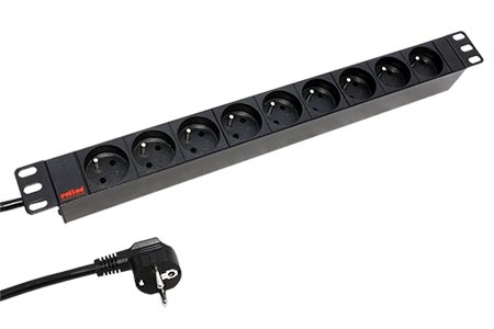 19" napájecí panel 1U, 9x zásuvka CZ, černý, 1,8m