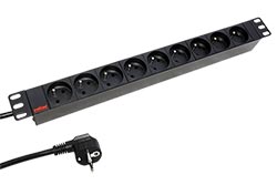 19" napájecí panel 1U, 9x zásuvka CZ, černý, 1,8m