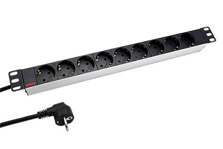 19" napájecí panel 1U, 9x zásuvka DE, bílý / černý, 1,8m