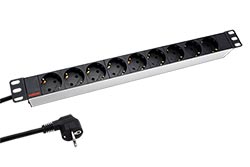 19" napájecí panel 1U, 9x zásuvka DE, bílý / černý, 1,8m
