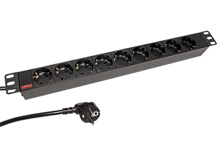 19" napájecí panel 1U, 9x zásuvka DE, černý, 1,8m