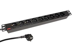 19" napájecí panel 1U, 9x zásuvka DE, černý, 1,8m