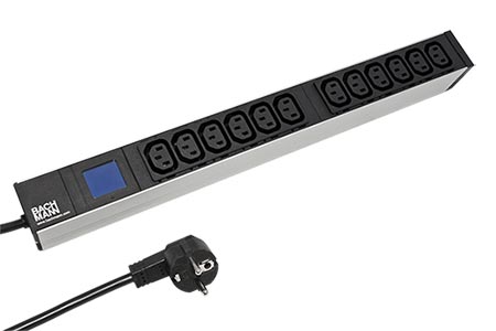 19" napájecí panel 1U BN0500, 12x zásuvka C13, lokální měření /fáze, 2m (800.2055)