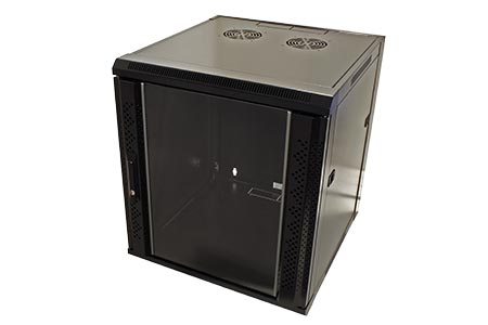 19" rozvaděč 12U (635mm), hloubka 600, šířka 570, závěsný, černý