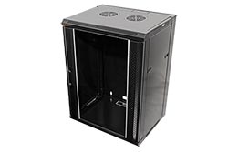 19" rozvaděč 15U (775mm), hloubka 450, šířka 570, závěsný, černý