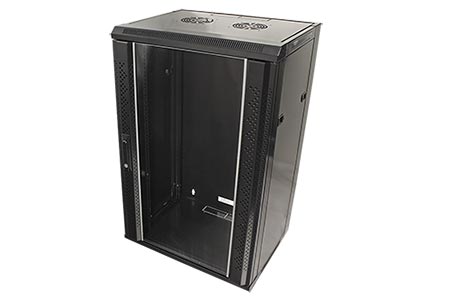 19" rozvaděč 18U (910mm), hloubka 450, šířka 570, závěsný, stavebnice, černý