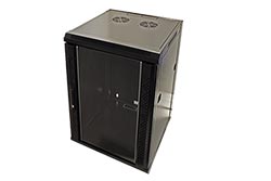 19" rozvaděč 18U (910mm), hloubka 600, šířka 570, závěsný, černý
