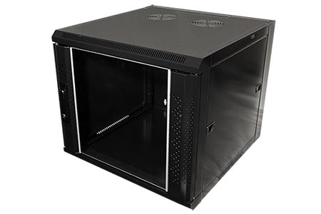 19" rozvaděč 9U (505mm), hloubka 600, šířka 570, závěsný, černý