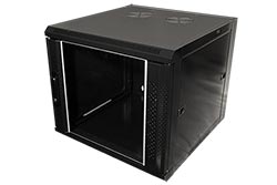 19" rozvaděč 9U (505mm), hloubka 600, šířka 570, závěsný, černý