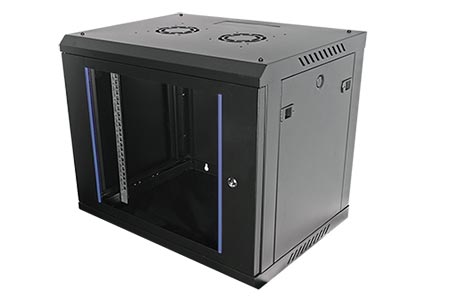 19" rozvaděč 9U, závěsný, stavebnice, š. 600, h. 450, černý