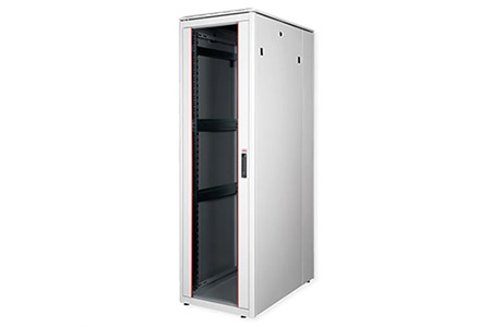 19" síťový rozvaděč 42U, stojanový, Pro, š. 600, h. 1000, skleněné dveře, šedý