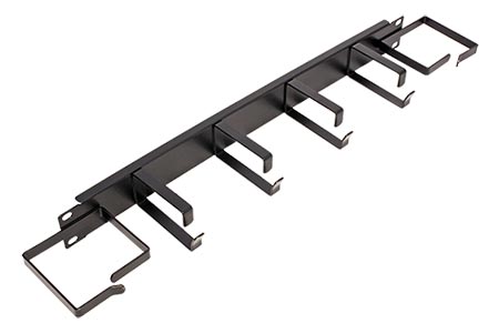 19" vyvazovací panel 1U, 4x třmen + 2x verikální oko, černý