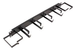 19" vyvazovací panel 1U, 4x třmen + 2x verikální oko, černý