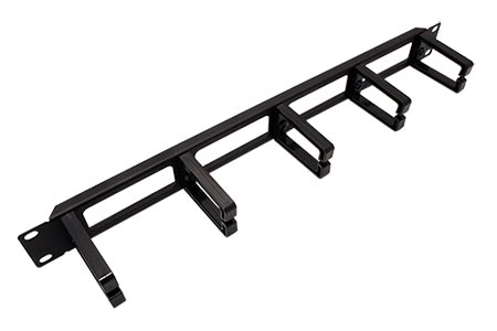 19" vyvazovací panel 1U, kov+ 5x plastové třmeny, průchozí, černý