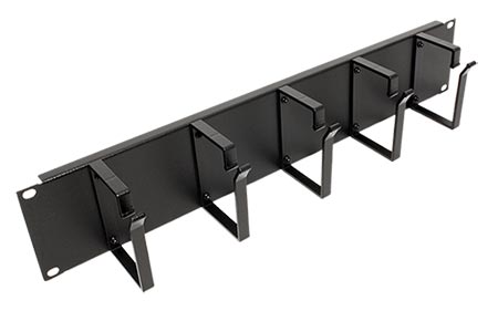 19" vyvazovací panel 2U, 5x třmen "G" 85x60, černý