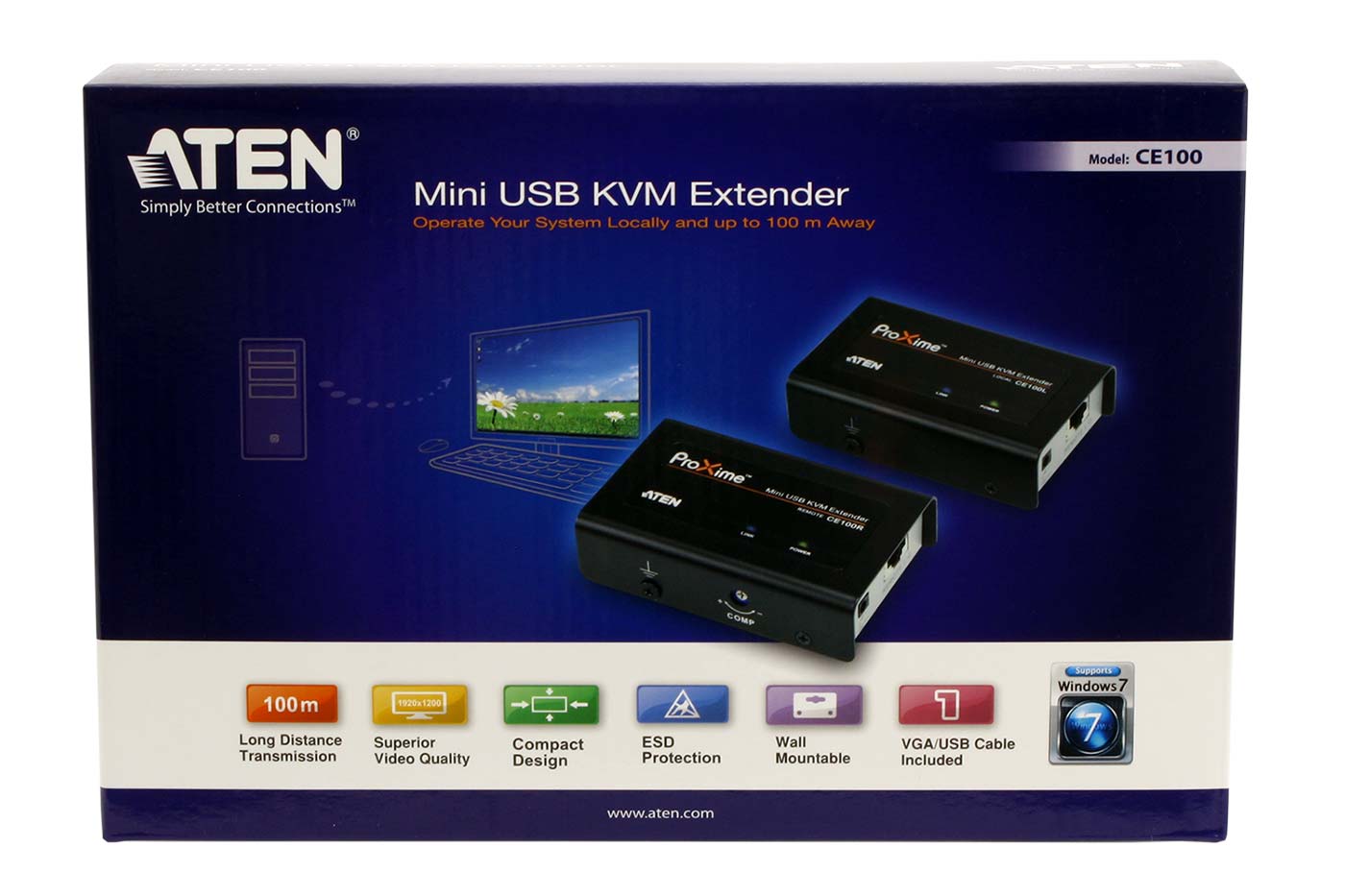 KVM prodlužovací adaptér (USB, VGA), přes TP, 100m (CE100) SECOMP