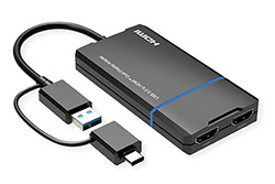 Adaptér USB 5Gbps, USB3.0 A(M) -> 2x HDMI , + redukce na USB C