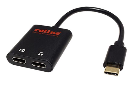 Adaptér USB C(M) - USB C(F) pro sluchátka a mikrofon + USB C(F) PD, 0,13 m