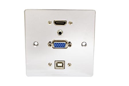 Čelo zásuvky HDMI + VGA + USB + audio Jack 3.5mm, kov, stříbrné