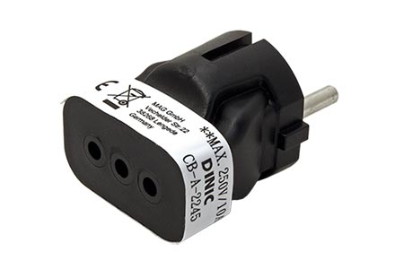 Cestovní adaptér Itálie -> (CZ, DE, FR) černý