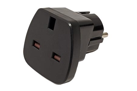 Cestovní adaptér UK -> (CZ, DE, FR), černý