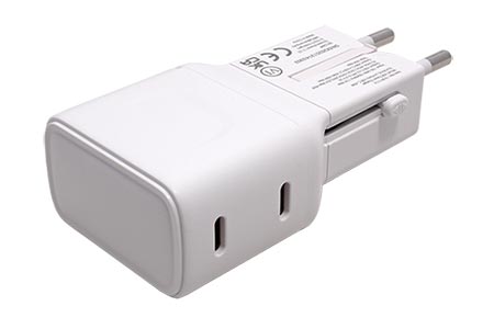 Cestovní napájecí adaptér síťový, EU/UK/US/AUS, 2x USB C, 45W