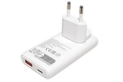 Cestovní napájecí adaptér síťový US/EU,  USB A + USB C, 65W