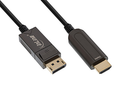 DisplayPort - HDMI aktivní optický kabel, DP(M) -> HDMI(M), 4K@60Hz, 15m